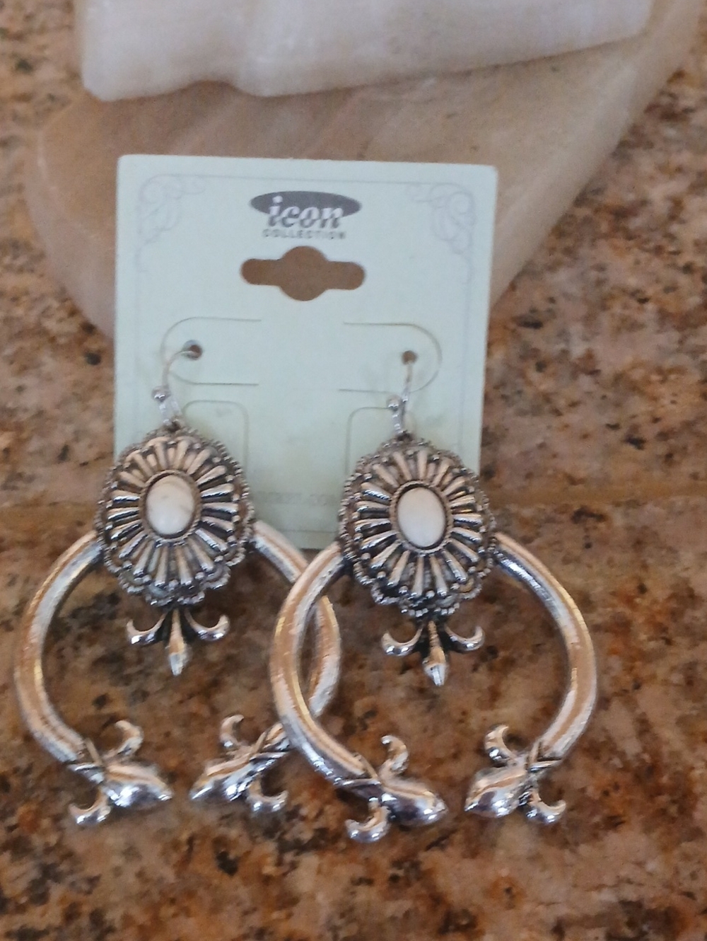 Icon Collection Silver-Tone Floral Hoop Earrings with Cream Center